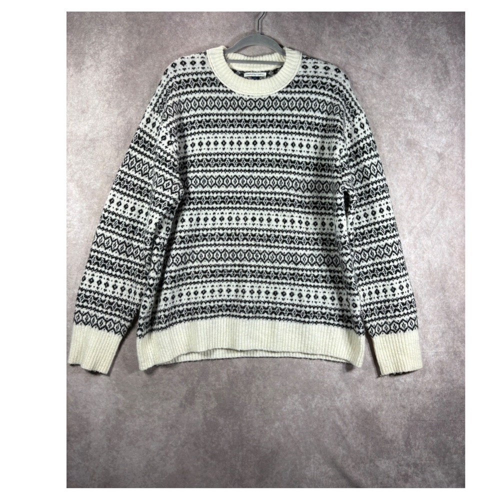 American Eagle Sweater Womens L White Fair Isle Pullover Knit Boho Soft Cozy